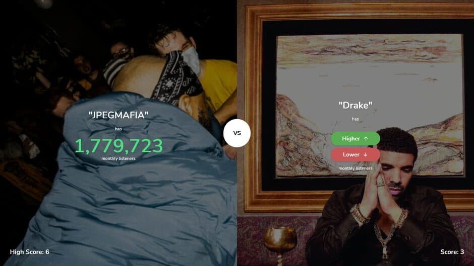 Higher or Lower: Spotify Edition screenshot