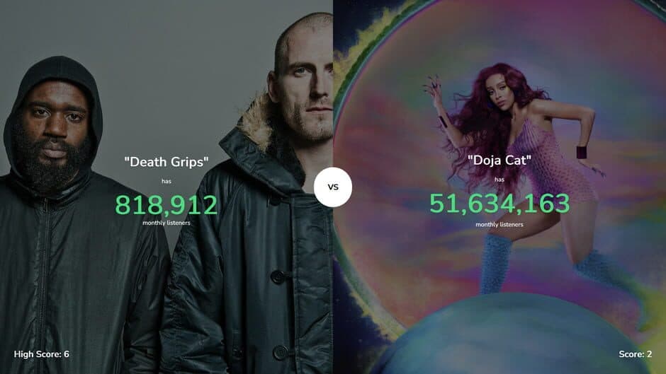 Higher or Lower: Spotify Edition screenshot