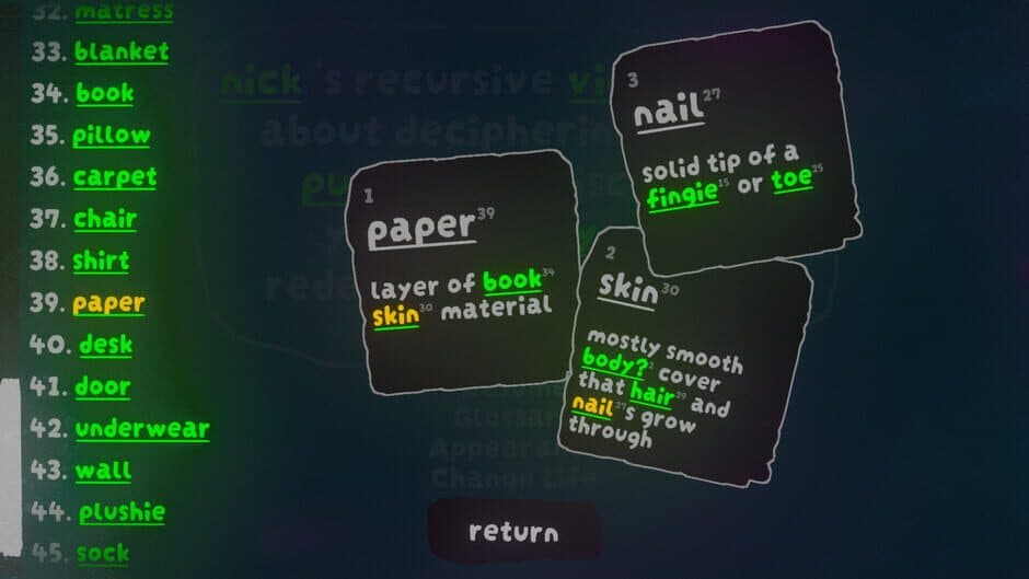 Nick's Recursive Videogame About Deciphering Word Puzzles to Discover Your Identity and Redefine the Universe! screenshot