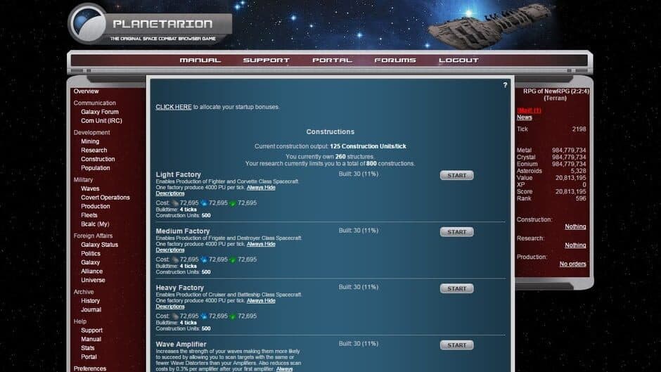 Planetarion screenshot