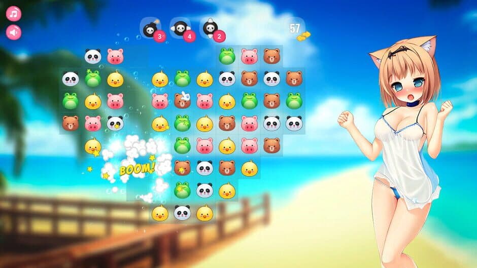 Neko Hentai Girl: Beach Match-3 screenshot