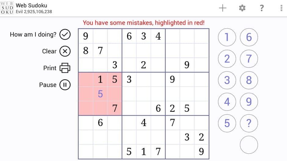 Web Sudoku screenshot