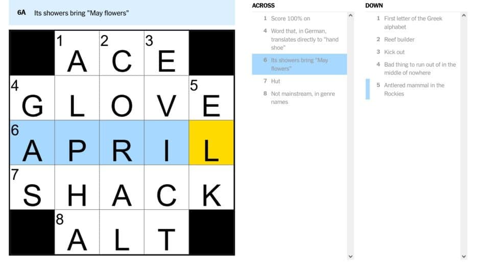 The Mini Crossword screenshot