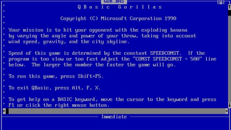 Qbasic Gorillas screenshot