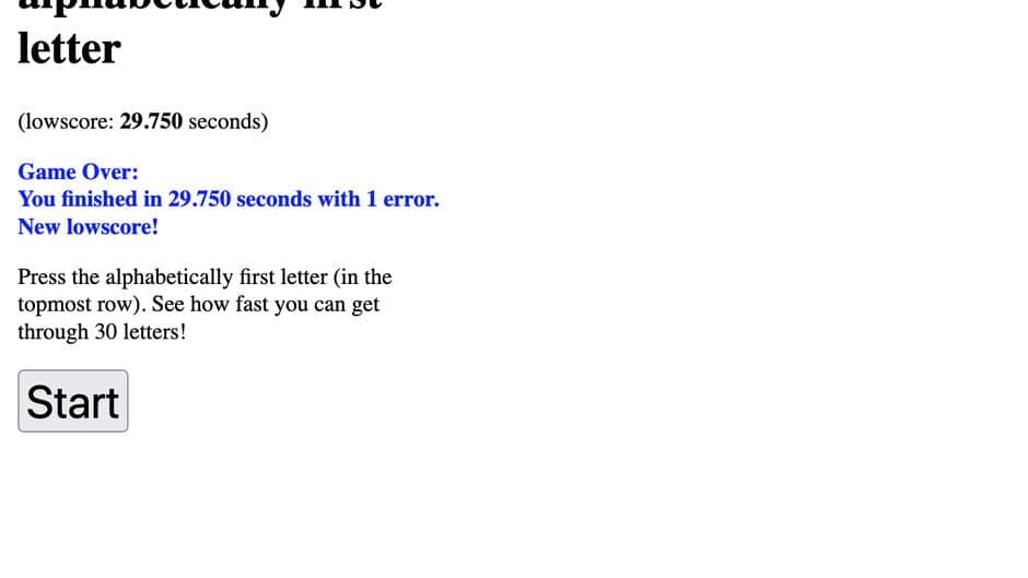 Press the alphabetically first letter screenshot