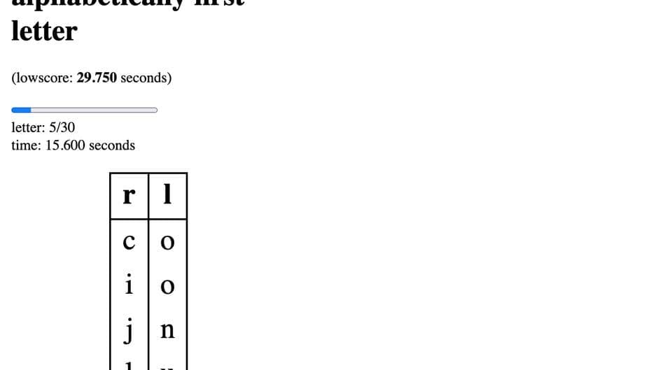 Press the alphabetically first letter screenshot