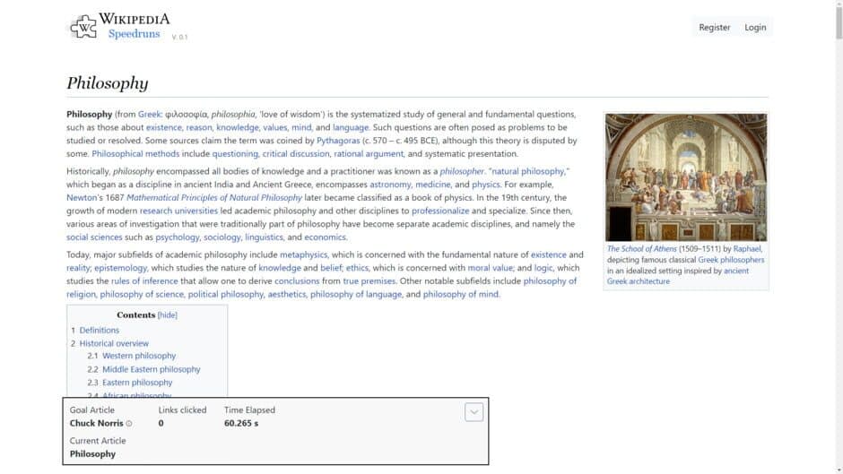Wikipedia Speedruns screenshot